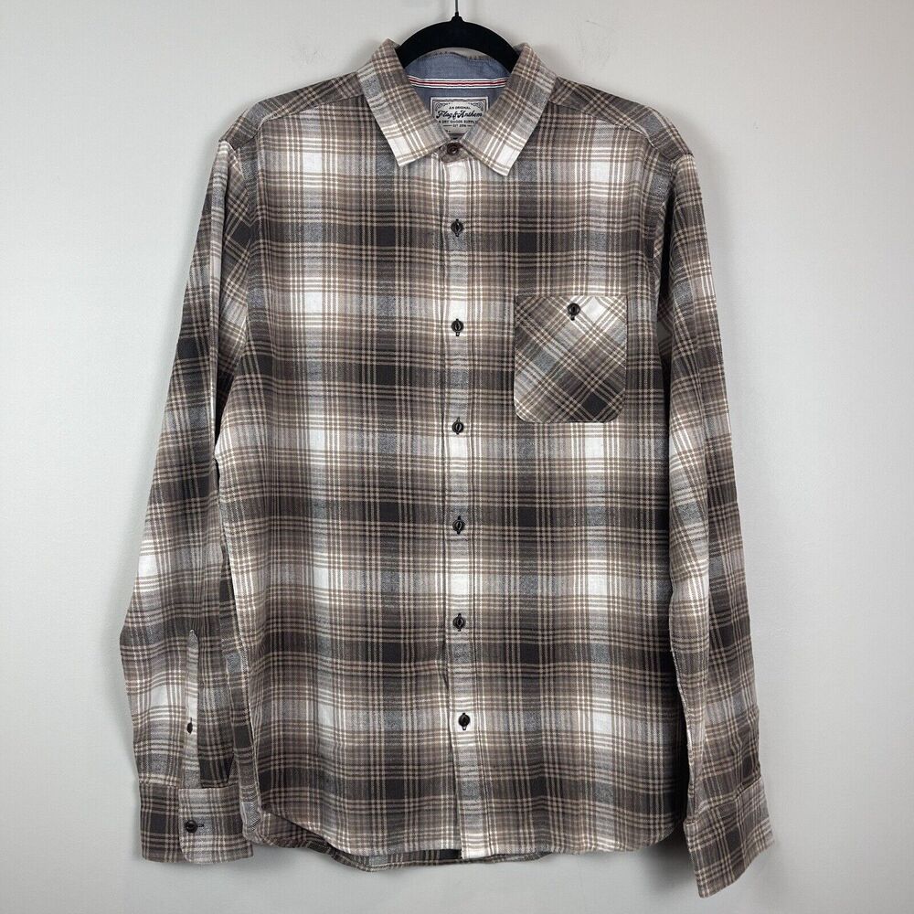 Flag & Anthem Men Flannel Shirt Sz M Brown Pocket Button Up Western Cowboy‎ Barn